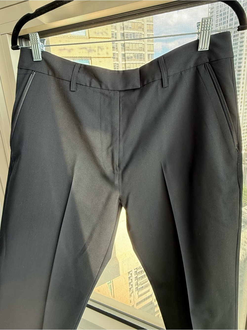 LIKE NEW RtA Women’s Black Pants ~ 100% Italian Wool Zipper Trim Detail ~ 10
